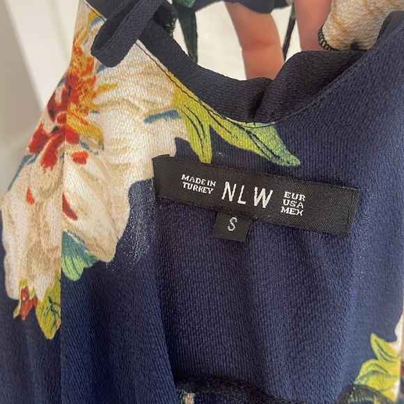 Navy Floral Wrap Dress W/ sleeves S - Picture 6 of 6